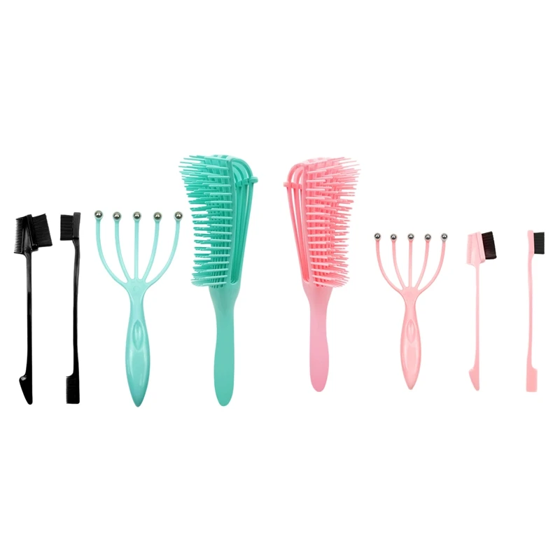 

Detangling Brush Five Finger Head Massager Set For African American 4C Hair Natural Hair With 2 Eyebrow Brush