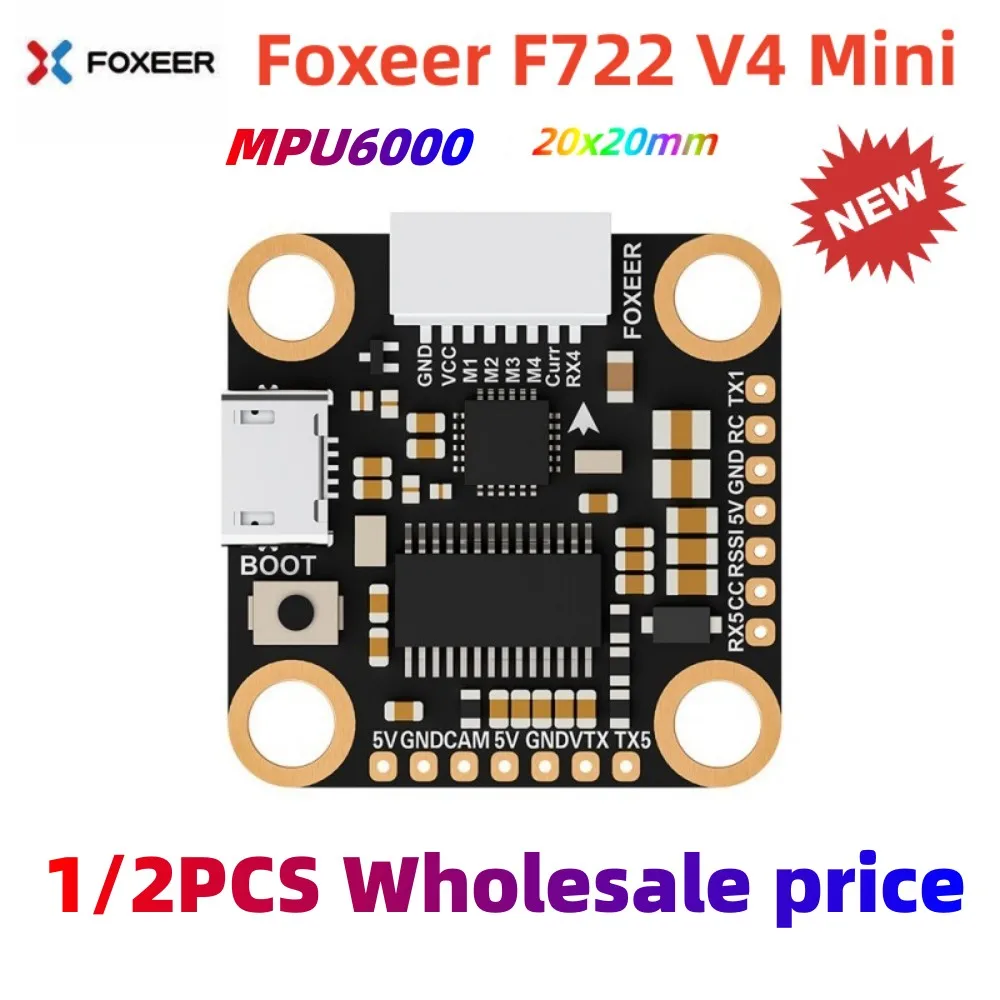 

1/2PCS Foxeer F722 V4 Mini MPU6000 5V/2A OSD BlackBox 2-6S Flight Controller 20x20m for FPV Air Unit FPV Racing Freestyle Drones