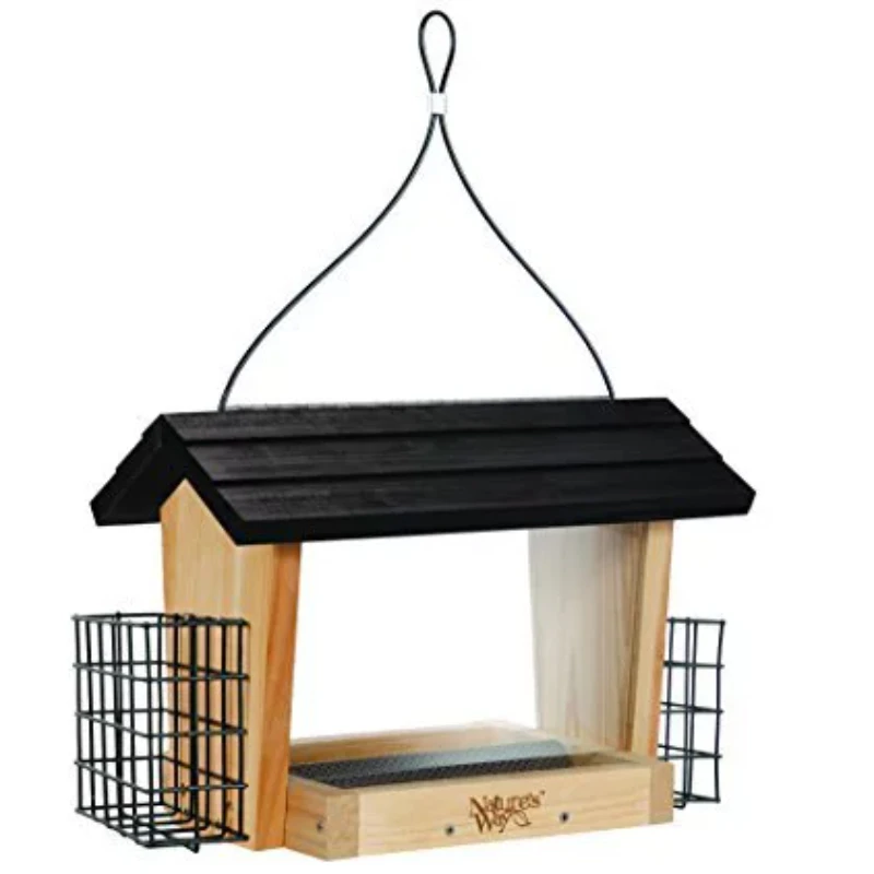 

Way 3 Quart Capacity Natural Cedar Hopper Feeder with 2 Suet Cages для кошек товары Water fountain cat Kitten bott