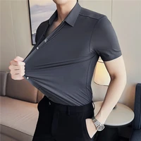 2022 brand clothing mens summer casual short sleeved shirtcamin mens slim fit short sleeve business shirts plus size s 4xl