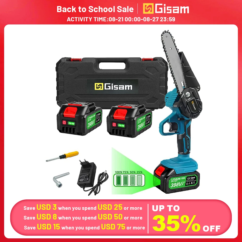 Gisam Battery Electric Chainsaw 6Inch Rechargeable Woodworking Saw Handheld Pruning Logging Saw Garden Power Tool for Makita 18V