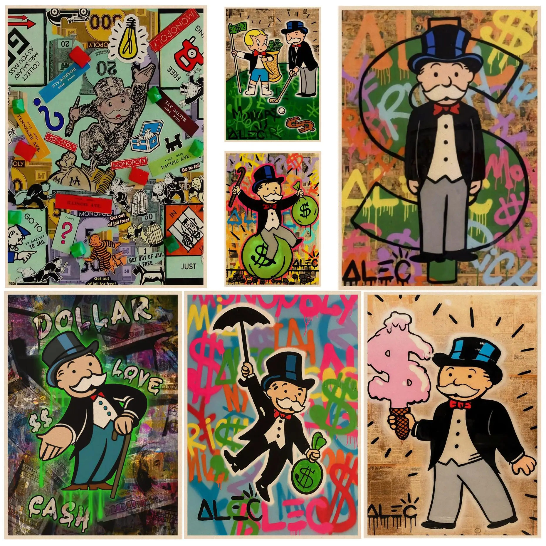 

Graffiti Monopoly Millionaire Money Street Art Anime Posters Wall Art Retro Posters For Home Aesthetic Art Wall Painting