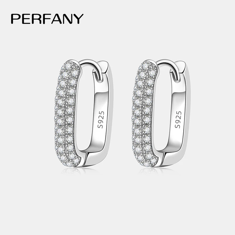 Фото PERFANY 0,42 карата, все серьги-кольца с муассанитом, женские серьги из 100% чистого серебра с лабораторными бриллиантами, квадратные серьги, модные свадебные украшения №1