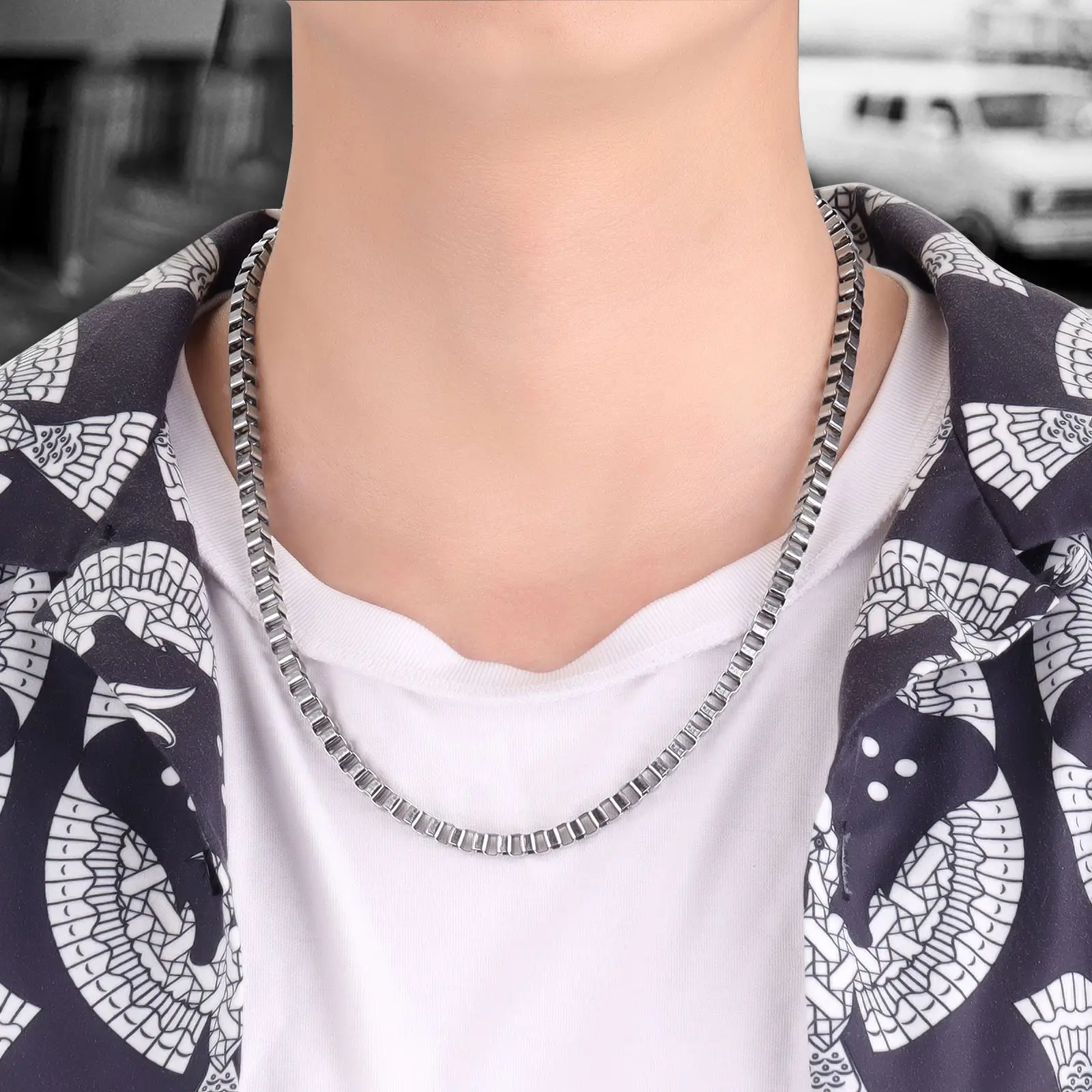 

Jiayiqi Cuban Chain Necklace for Men Women Basic Punk Stainless Steel Curb Link Chain Chokers Vintage Solid Metal Collar Jewelry