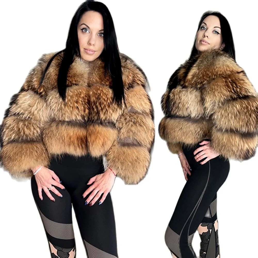 winter Furbility 2023 women thick warm fox fur jacket real fur coat natural raccoon fur coats leather jacket women jackets