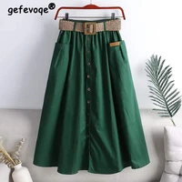 summer solid color loose casual with belt skirts women vintage aesthetic chic party dress female high waist sexy femme clothes