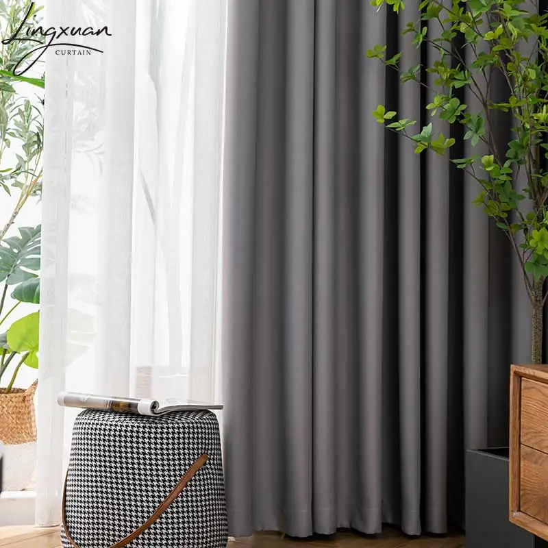 

Modern Gray Blackout Curtains for Living Room Solid Thick Colth Curtain For Bedroom The Kitchen For Curtains Drapes Shading 90%