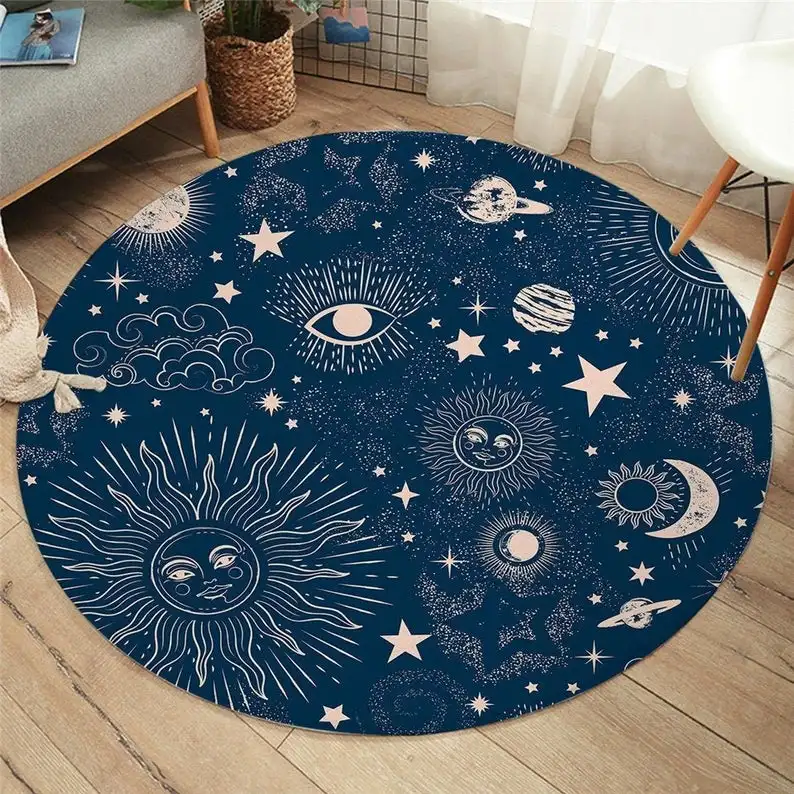 Eclipse Round Carpet Moon Star Witchcraft Carpet for Living Room Galaxy Non-slip Mat Rugs Blue Decorative Floor Mat
