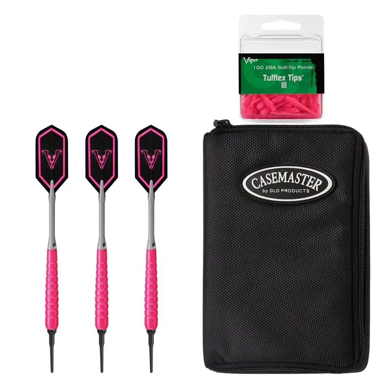 

V Glo Soft Tip 18gm Pink, Casemaster Select Nylon Case, and 2BA Tufflex Tips III- Pink 100ct. Box
