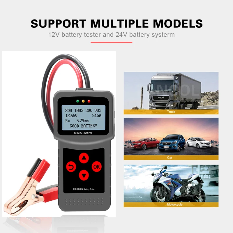 

Micro 200Pro 12V Car Motorcycle Battery Tester Digital Battery Analyzer Battery Internal Resistance Life Diagnostic Scanner Tool