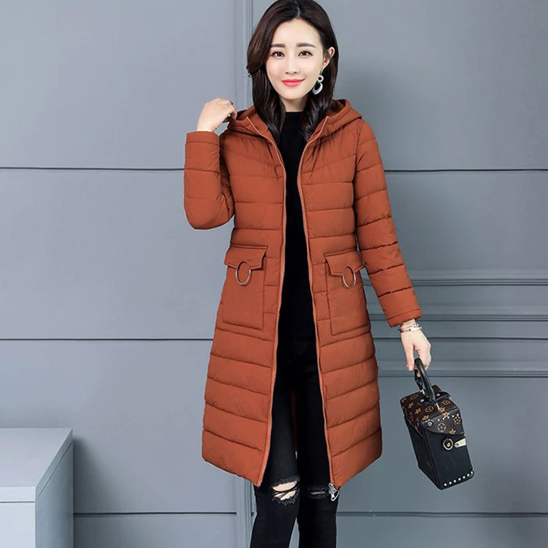 Slim Hooded Mid Length Parkas Elegant Cotton Padded Winter Warm Women Jackets Korean Snow Wear Long Sleeve Thicken Outwear
