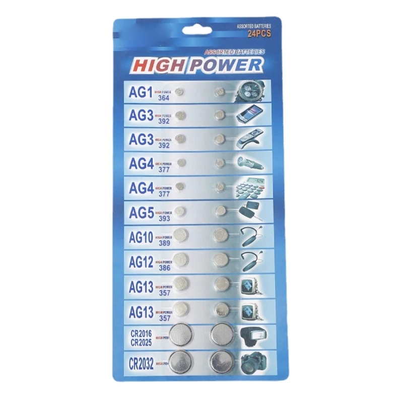 

24pcs/lot Mixed Batteries Set AG1/AG3/AG4/AG5/AG10/AG12/AG13 for Remote Control Watches CR2025 Button Coin Cell