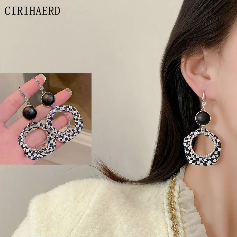 

S925 Silver Needle Women Jewelry Big Earrings Unusual Statement Crystal Diamond Geometric Hoop Dangling Round Hanging Earrings
