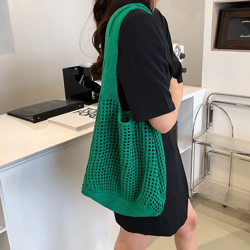 

2023 Summer New Hollow Weave Women's Bag Totes Large Capacity Shopper Casual Knitting Designer Handbags For Women Shoulder Bag