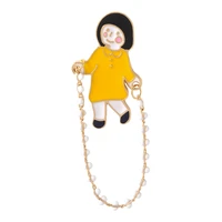 cartoon brooch dripping oil girl balloon brooch alloy enamel girl holding puppy pearl accessories brooch lapel pin