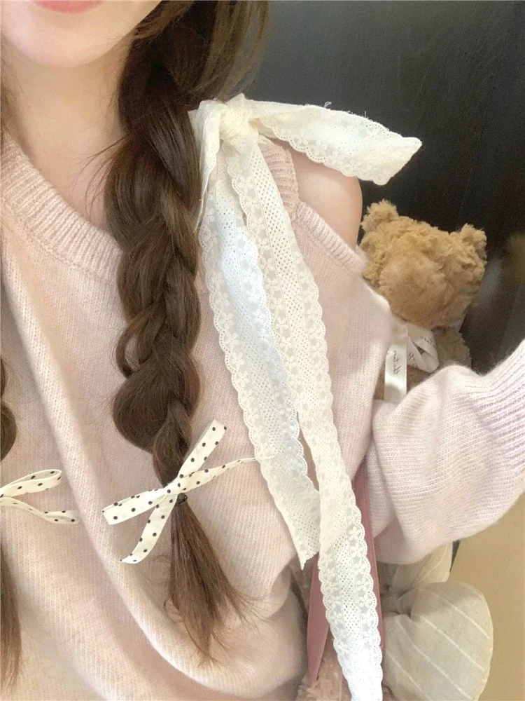 Женский синий пуловер вязаный свитер в стиле Харадзюку Y2k мягкий с длинным