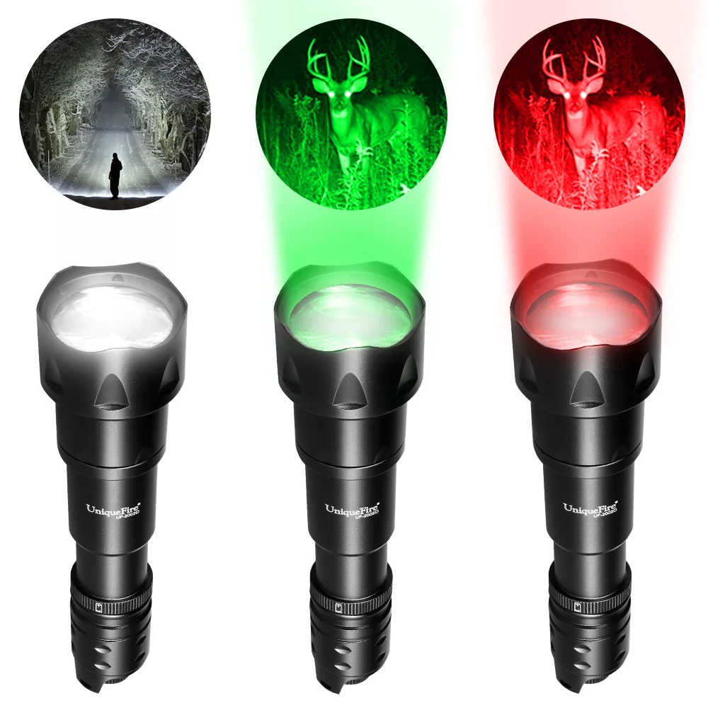 UniqueFire 2002D Fresnel Lens XPE LED Flashlight White Green Red Light Zoom Focus Lanterna Dimmer Switch Lamp Torch For Hunting