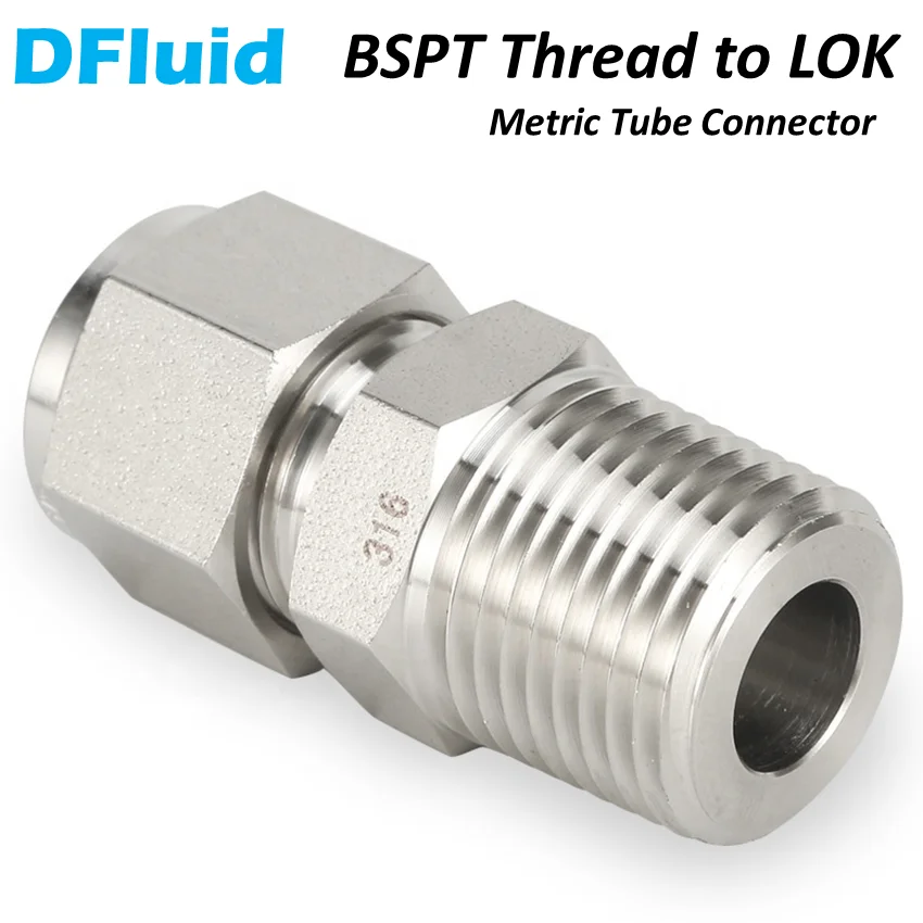 

SS316L Male Connector BSPT R Thread - LOK 3mm 6mm 8 10 12 14mm Tube Fitting ISO7/1 PT 3000psig Stainless Steel replace Swagelok