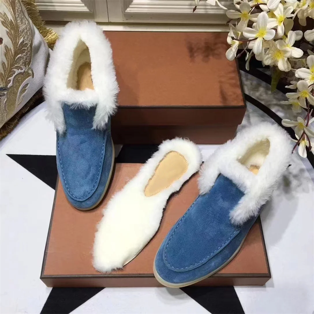 Top Quality Winter Fleece Warm Loafers Snow Boots Cashmere Wool Women's Fashion Warm Comfortable Loafers Casual Women's Boots