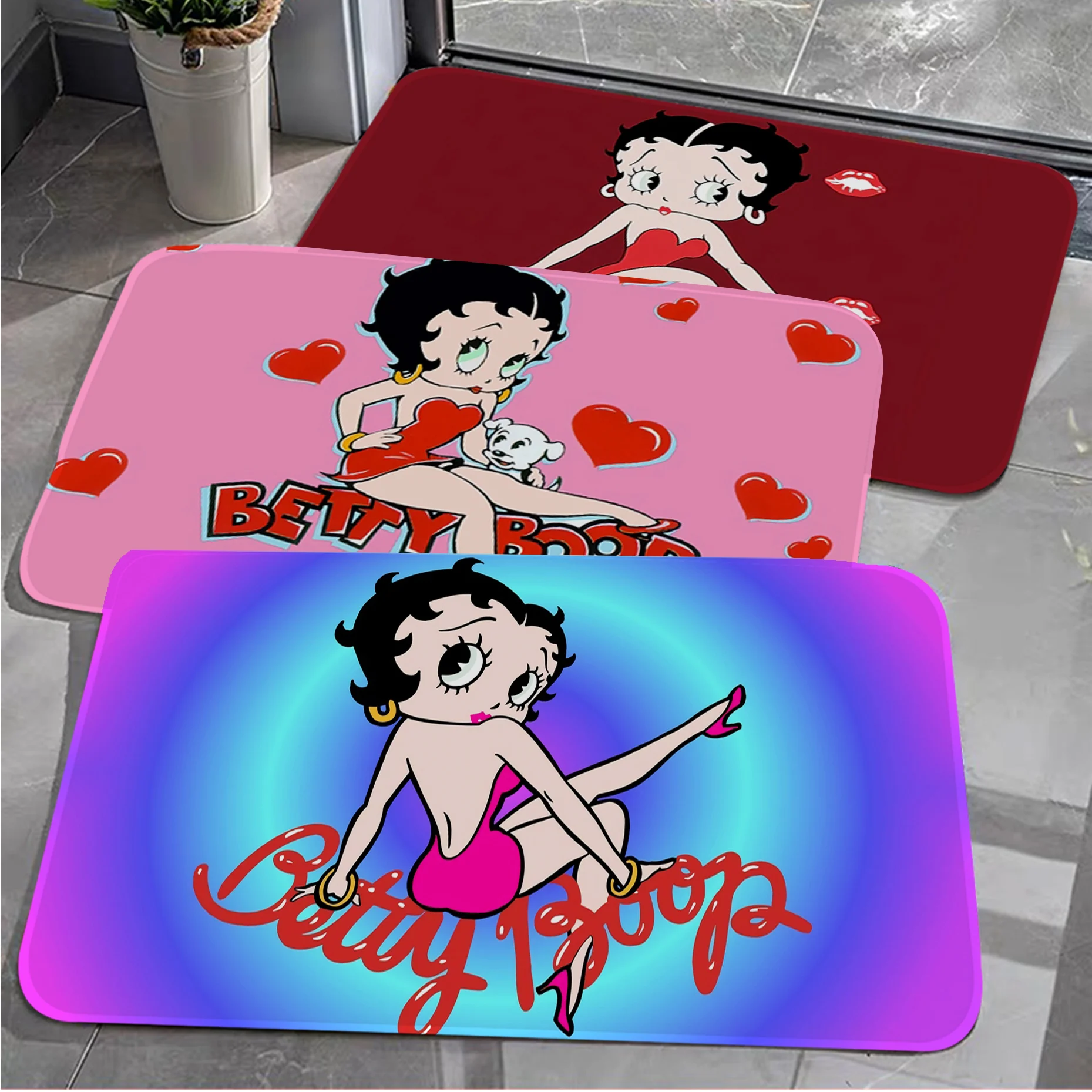 

Bettys Boops Printed Entrance Door Mat Washable Non-Slip Living Room Sofa Chairs Area Mat Kitchen Modern Home Decor