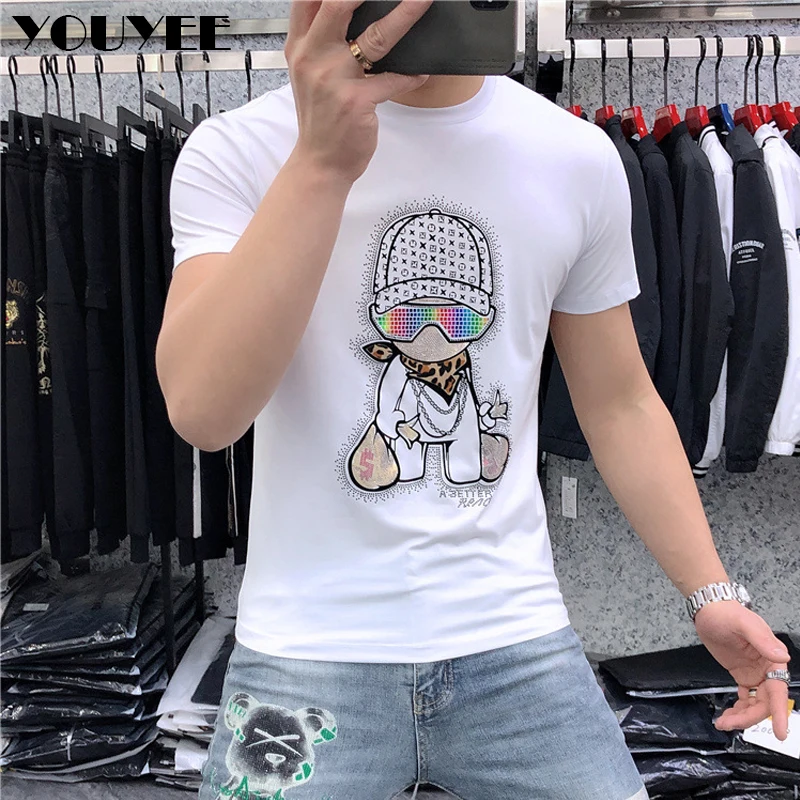 designer t shirt male fashion brand trend cartoon printing fit hot diamonds tees summer casual short sleeve m 6xl men clothes free global shipping