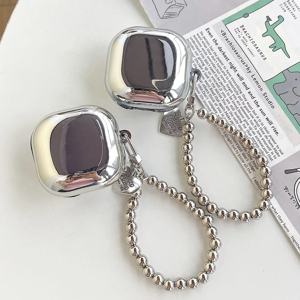 

Гальванизированный серебристый чехол для наушников Samsung Galaxy Buds Live Buds 2 Buds2 Pro с браслетом из бисера Простой Мягкий защитный чехол