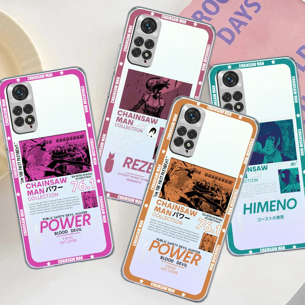 

Smartphone Case for Xiaomi Redmi Note 12 10 11 Pro 5G 9s 9 8 7 10S 11S k40 12C 9C 9A 10C Soft Fundas Chainsaw Man Makima Power