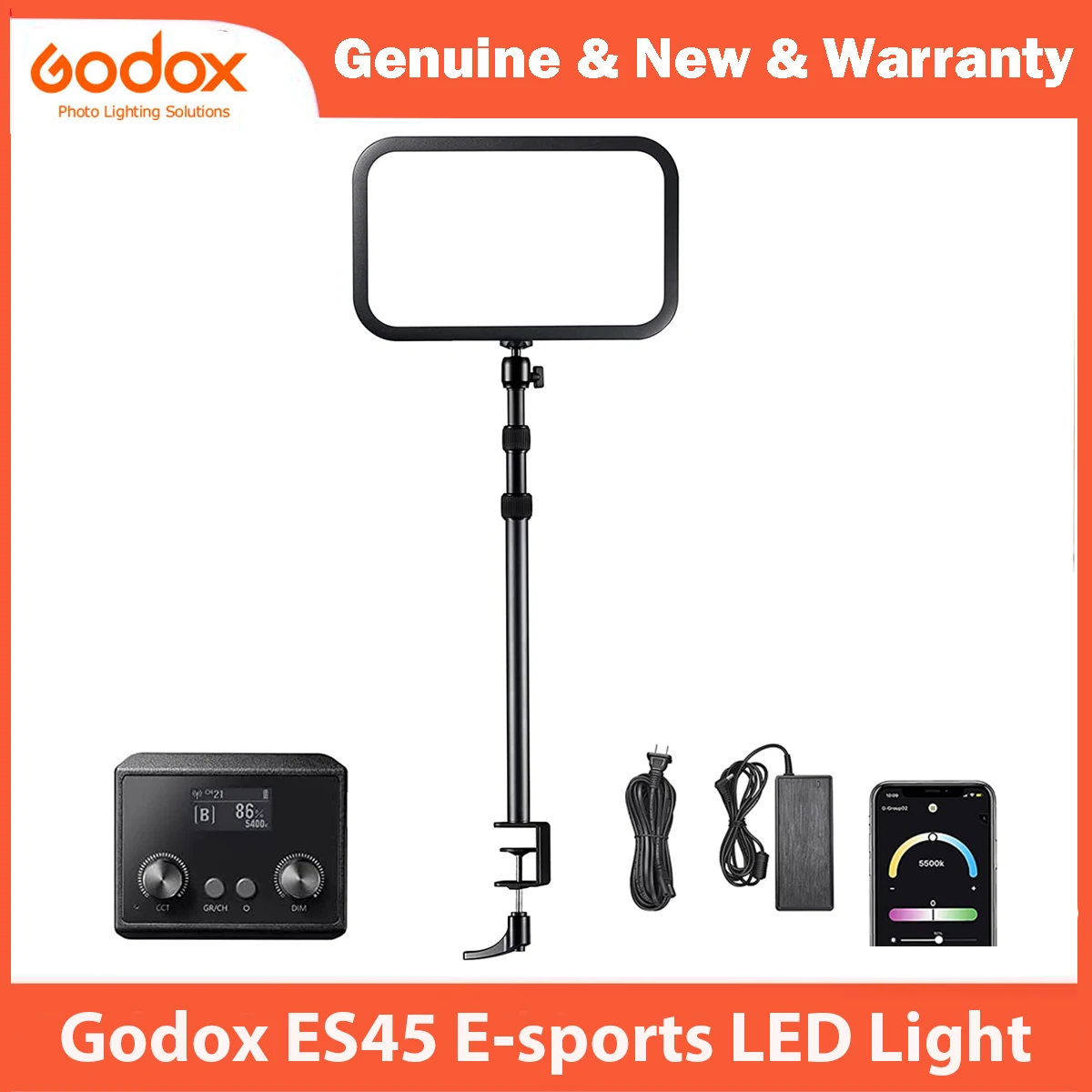 Godox ES45 LED Fill Light Professional Studio Panel Video Light For E-sports live Record Videos Video Calls Zoom Meetings Lamp