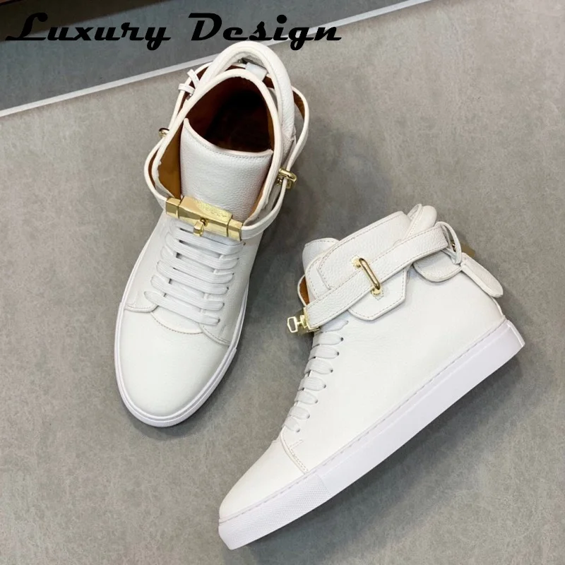 Мужские кроссовки из натуральной кожи белые ботильоны челси с металлическим