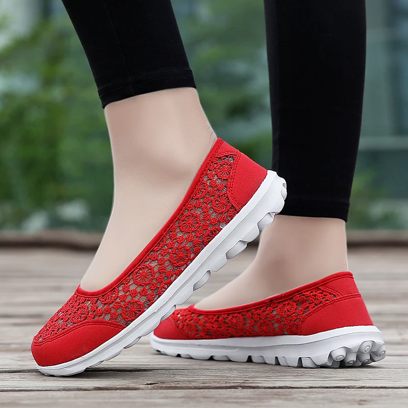 Women's Fitness Sneakers Mesh Hollow Breathable Non-slip Summer Walking Shoes Comfortable Loafers