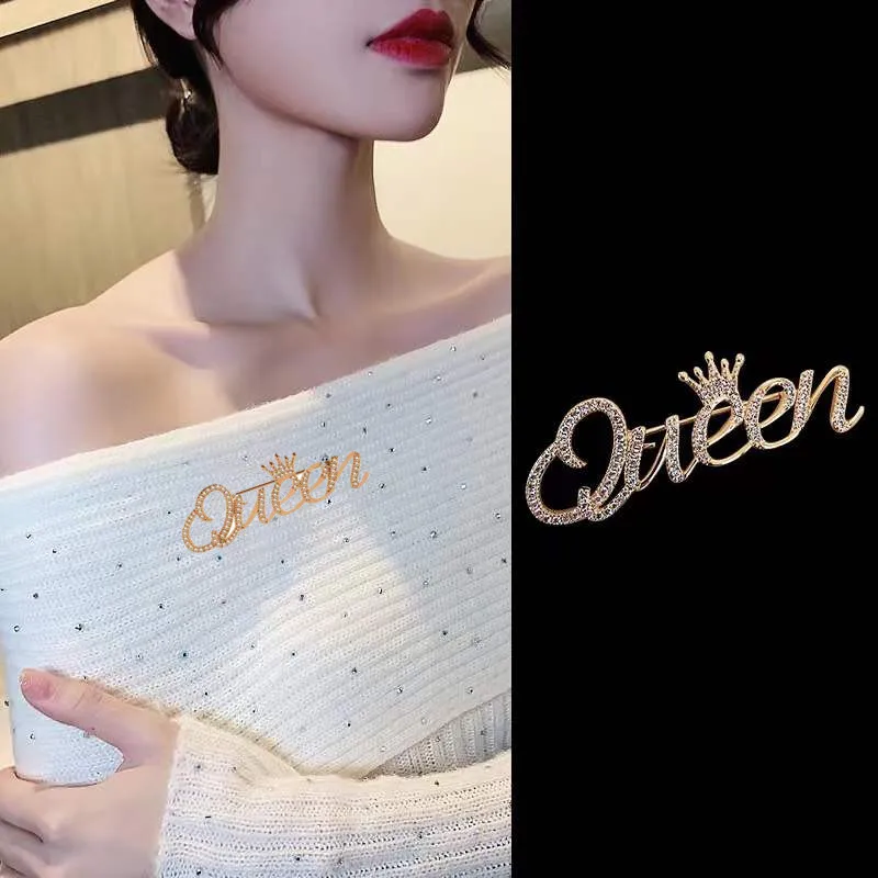 

Vintage Queen Alloy Brooches Fashion Crown Letter Pin Jewelry