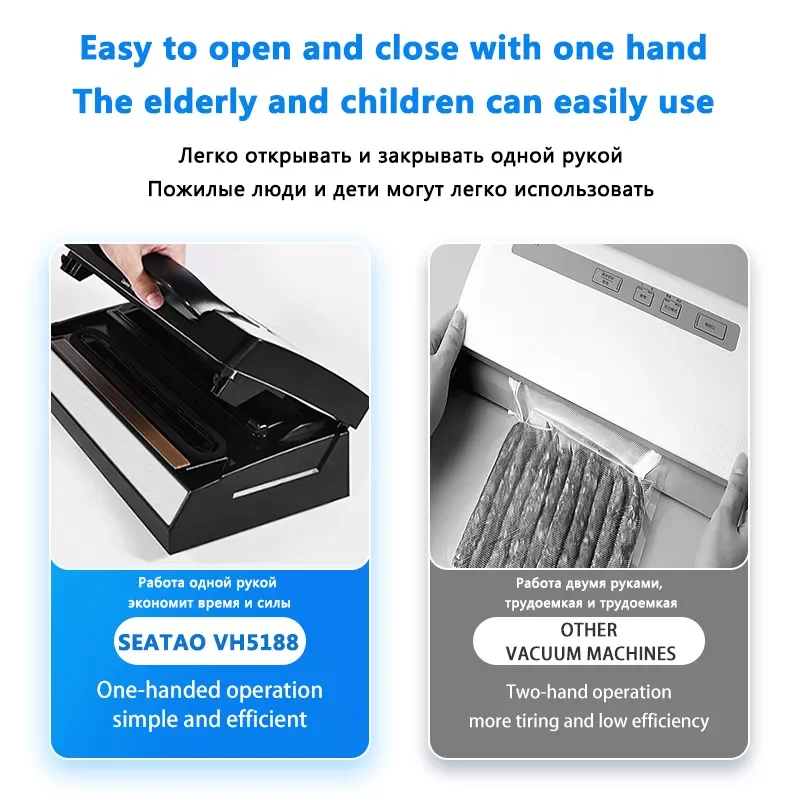 

Вакуумный упаковщик сиденья VH5188, многофункциональный автоматический вакуумный упаковщик пищевых продуктов со встроенным рулоном для хран...