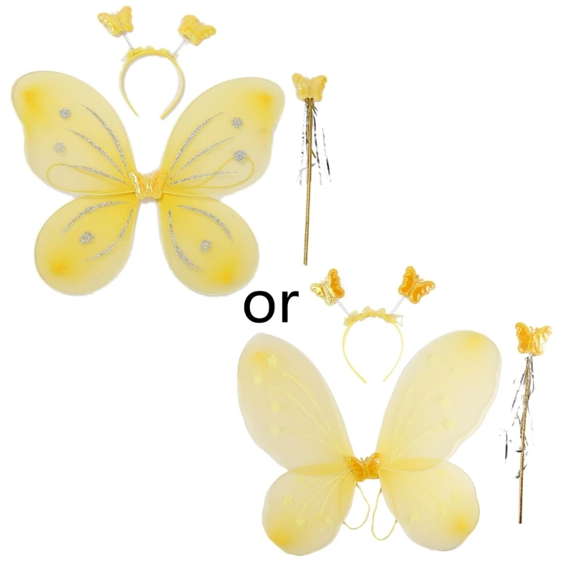 

Fairy-Wings Butterfly Wings with Wand Headband Angel Wings Costume Dress Up Kindergarten Role Play-Props for Girls