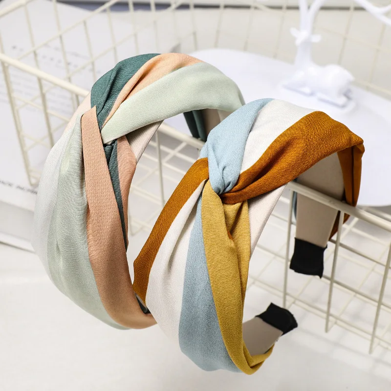 

New Fashion Women Hairband Wide Side Headband Cross Knot Turban Classic Striped Headwear Girls Hair Accessories Hair Hoop