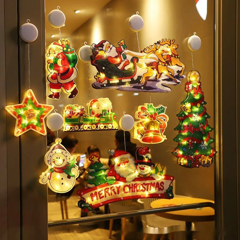 

Рождественское украшение, светодиодсветильник гирлянда, Снежинка, снеговик, Санта-Клаус, рождественская елка, светящасветильник гирлянда ...