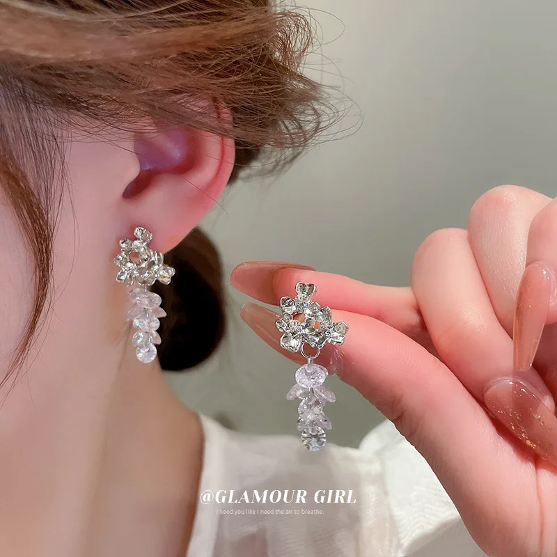 

30mm Silver Pin and Diamond Crystal Flower Earrings