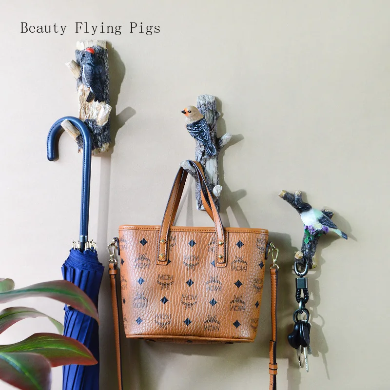 

1 pc resin Bird clothes hook living room bathroom kitchen home decoration Keychain Clothing and hat storage Wall decorations