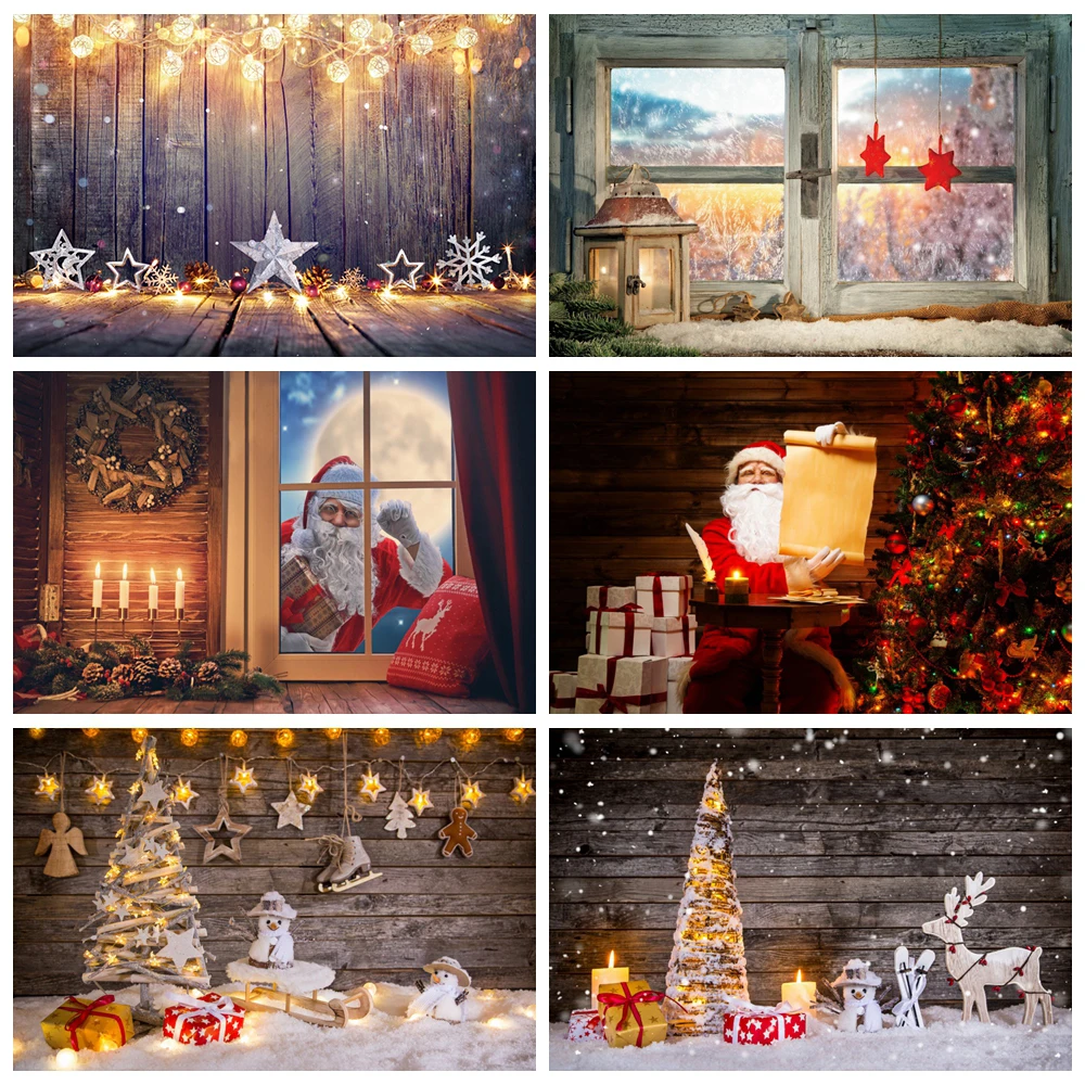 Xmas Tree Winter Fireplace Snow Window Christmas Background for Photography Decoration Anniversaire Backdrops For Photo Studio