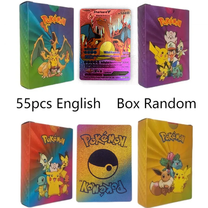

Pokemon Colourful Shining Gold Foil Cards Pikachu Charizard Mewtwo Collectible English Trainer Battle Game Cards Kids Toys Gifts