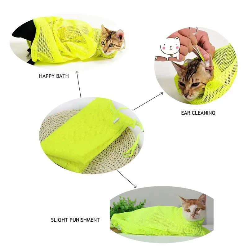 Pet Cat Grooming Washing Bath Bag Scratching Biting Restraint Polyester Mesh For Shower Cleaning Ear Cutting Nails Medic