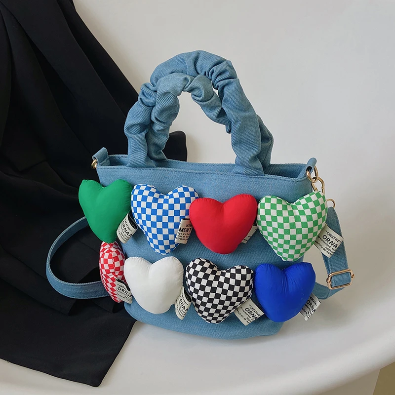 

Cute Canvas Bag Heart Shape Crossbody Women Designer Jean Bag For Women Denim Handbags 2022 Winter Trendy Versatile Tote Bag Sac