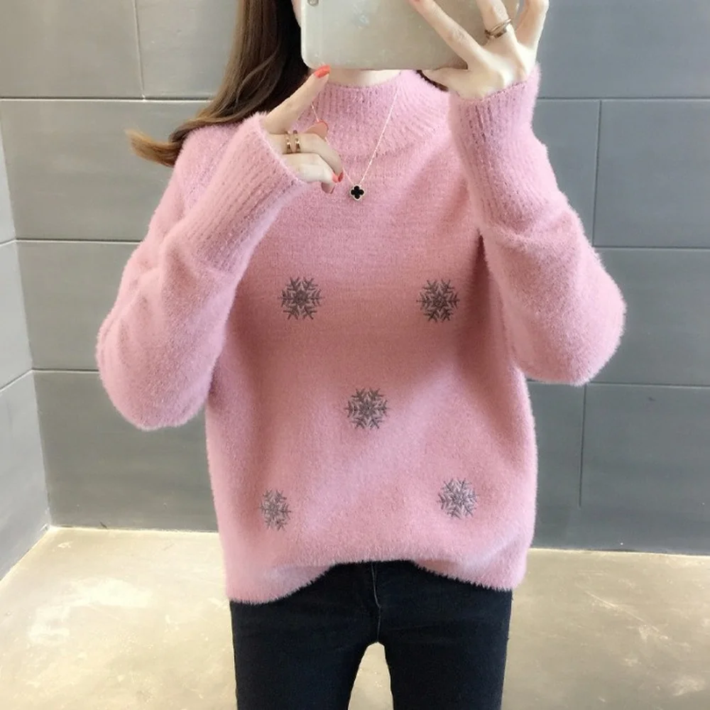 

Новинка 2021, Зимний вязаный свитер, пуловер, женская модная Имитация норкового кашемира, свободная белая одежда большого размера 3XL в Корейск...