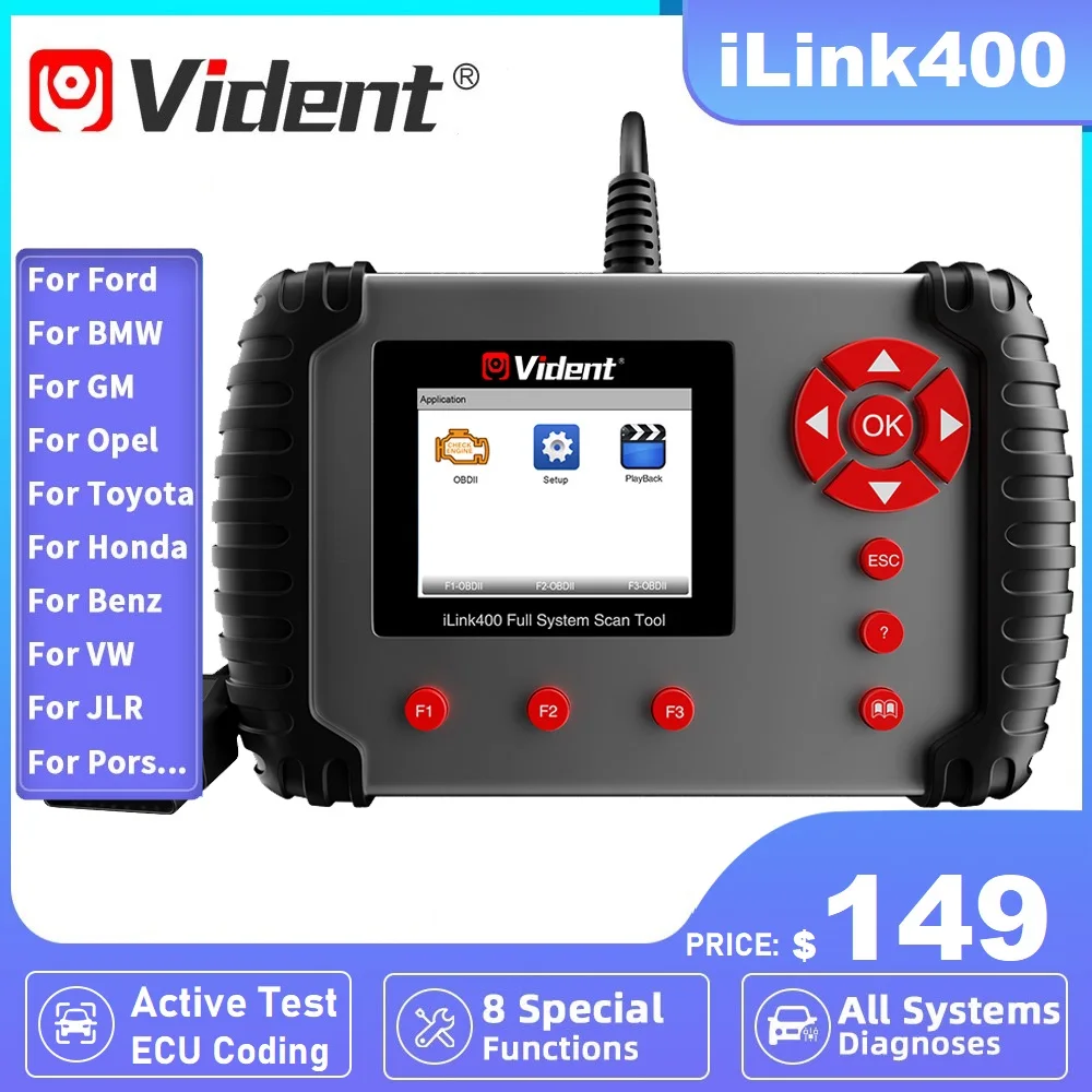 

2023 New VIDENT iLink400 Full System Single Make Scan Tool Support ABS/SRS/EPB//DPF Regeneration/Oil Reset ilnk400 Update Online