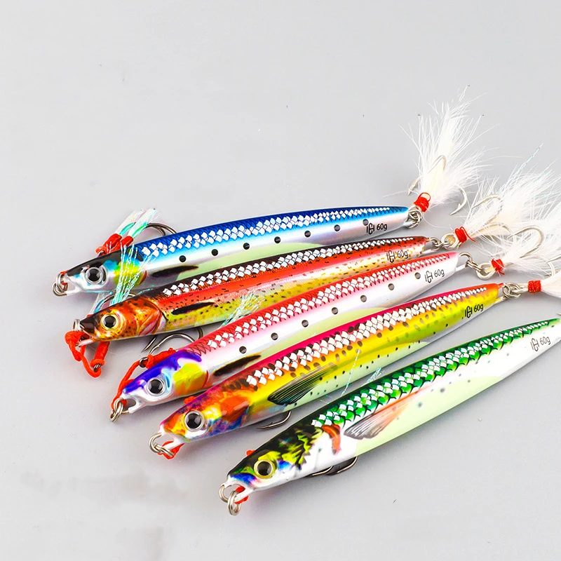 

Fishing Lure 40g 60g 80g 100g 150g 200g Jigging Lure Saltwater Fast Sinking Metal Spoon Jigs Residual Scale Luminous