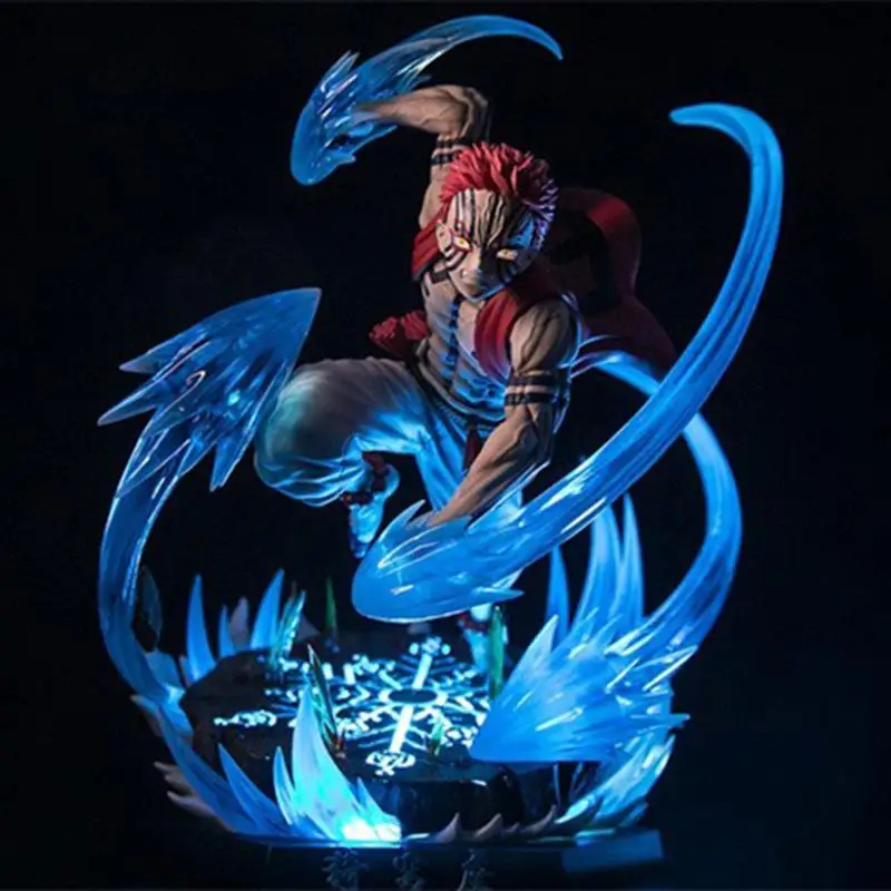 

New Demon Slayer Akaza Blade Gk Simply Carved Upper Chord Three Yi Luminous Statue Scene Action Figures Model Toy Ornaments