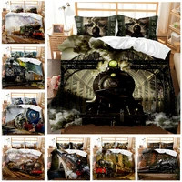 steam engine duvet cover set vintage locomotive in countryside scenery green grass puff train picture bedding set