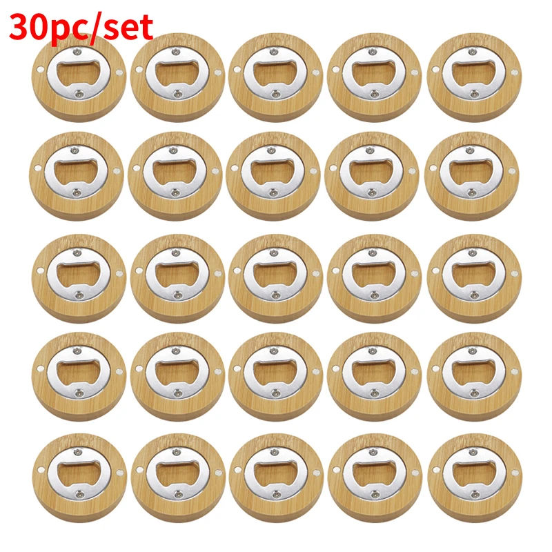 

30Pcs Fridge Magnet Bottle Opener Bamboo Round Bottle Opener Coaster Fridge Magnet Beer Openers Decoration Beer Bottle Opener