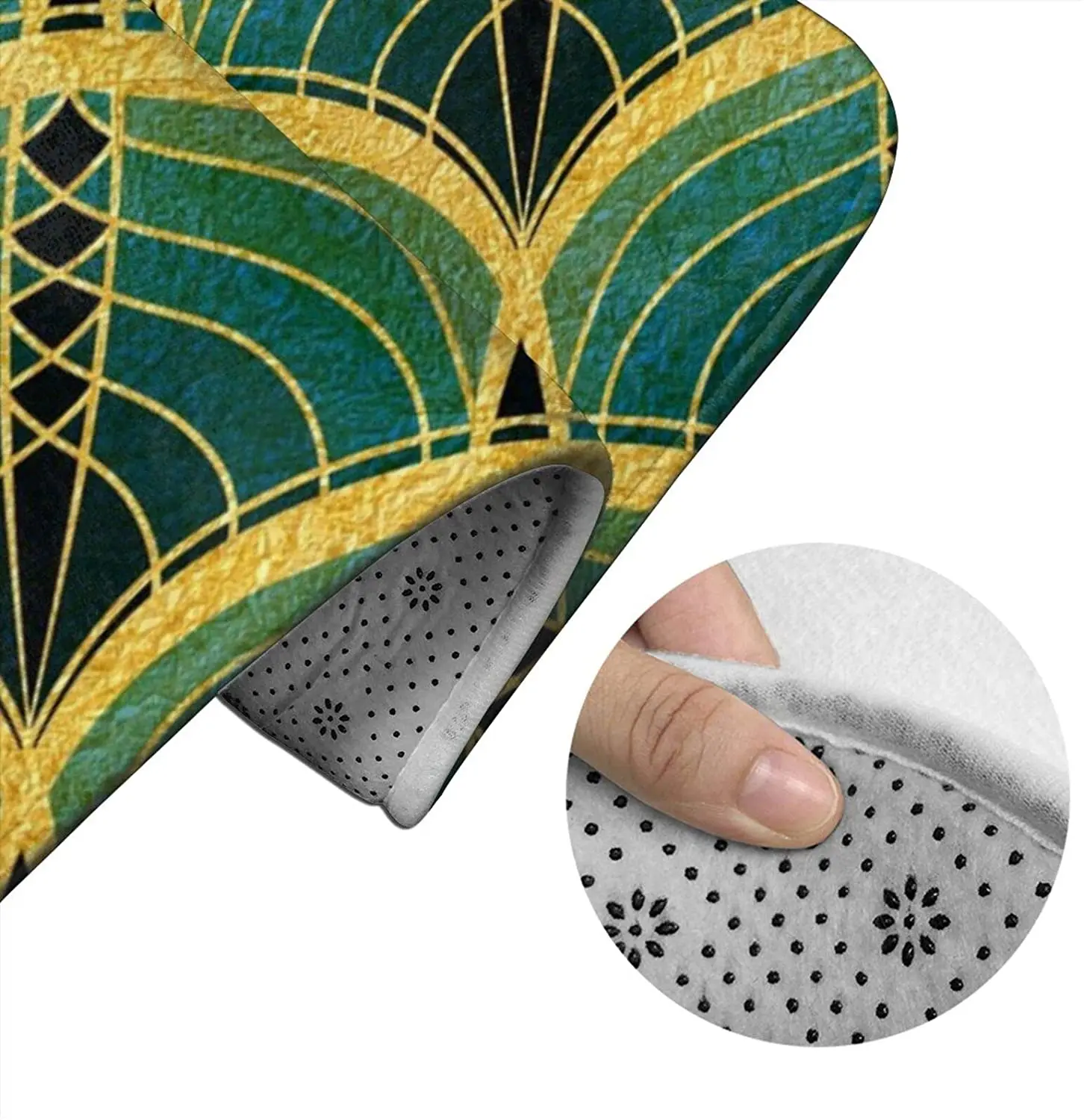 

Gold Foil Art Deco Slant Bathroom Mat Sets 3 Piece Set Rugs Memory Foam Mat Set Toilet Seat Cover Bath mat Lid Cover