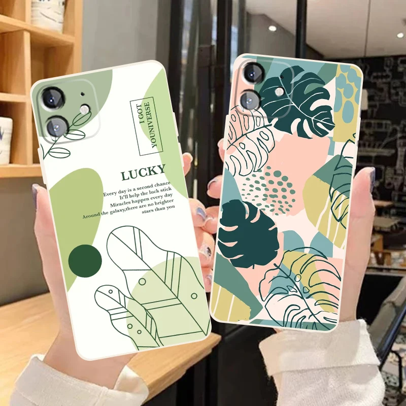 

Leaves Flower Phone Case For iPhone 11 Pro 12 13 Mini MAX X XR XS 8 7 Plus 6 6s SE 2020 Liquid Silicon Silicone Cover Coque