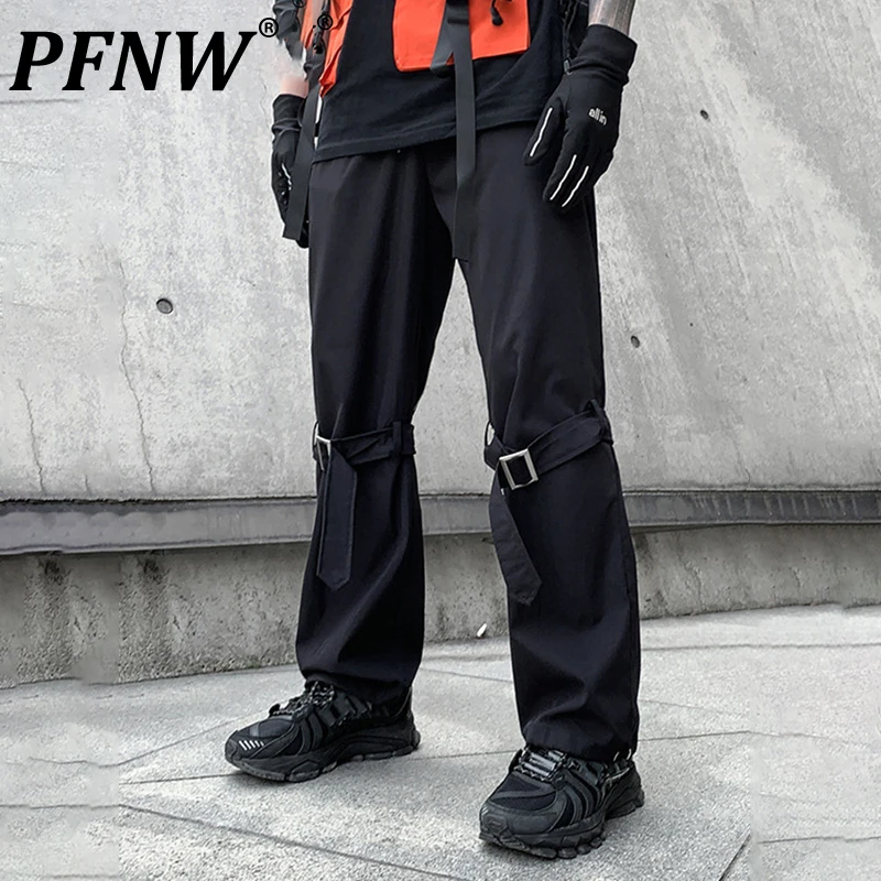 

Брюки-карго PFNW мужские в стиле пэчворк, прямые свободные штаны в стиле хип-хоп, одежда для работы в уличном стиле, одежда темного цвета, на ос...